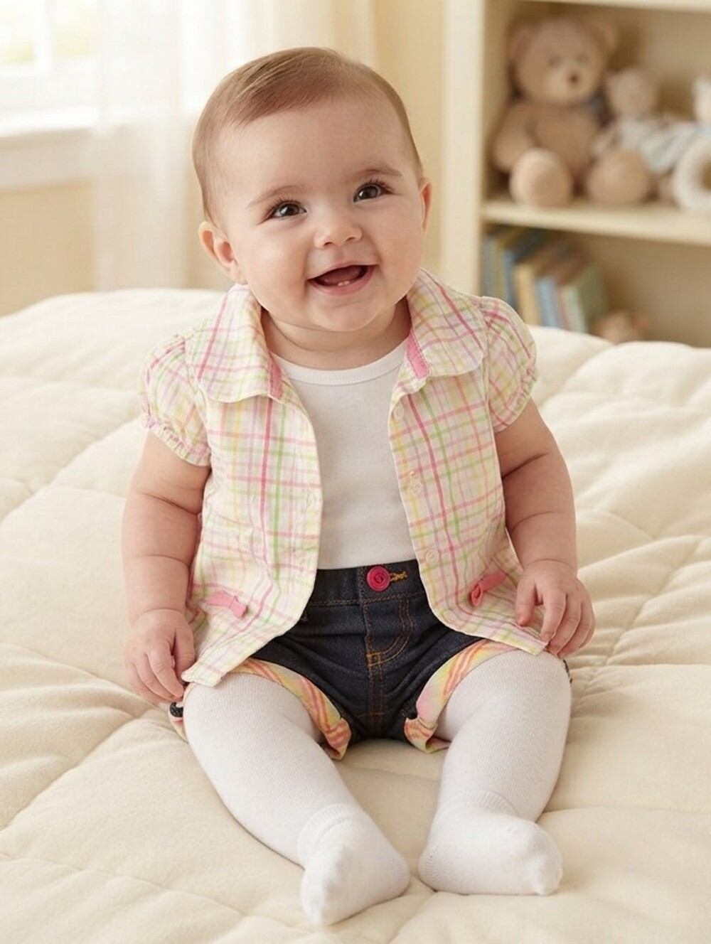 6-9M Plaid Kids Shirt with Shorts Set